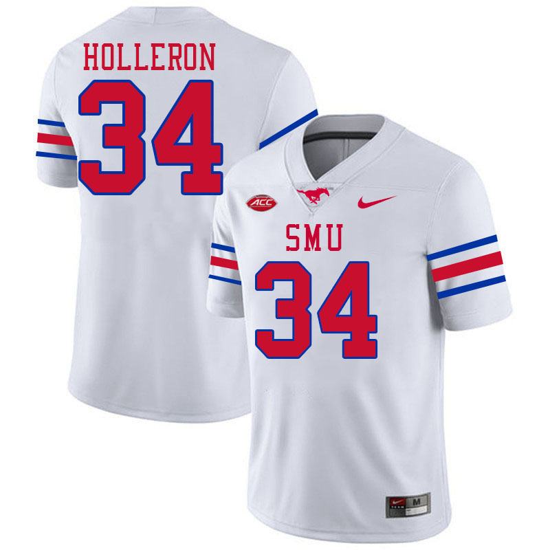SMU Mustangs #34 Case Holleron College Football Jerseys Stitched Sale-White